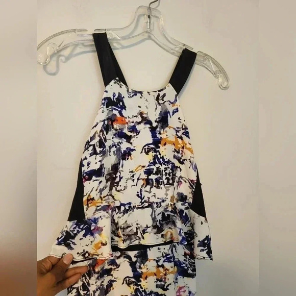 Parker Maxi Dress Silk Abstract Multicolor Pollock Print Ruffle Bottom(S) - Picture 5 of 10